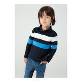 Mayoral Boys Blue Stripe Long Sleeved Poloshirt